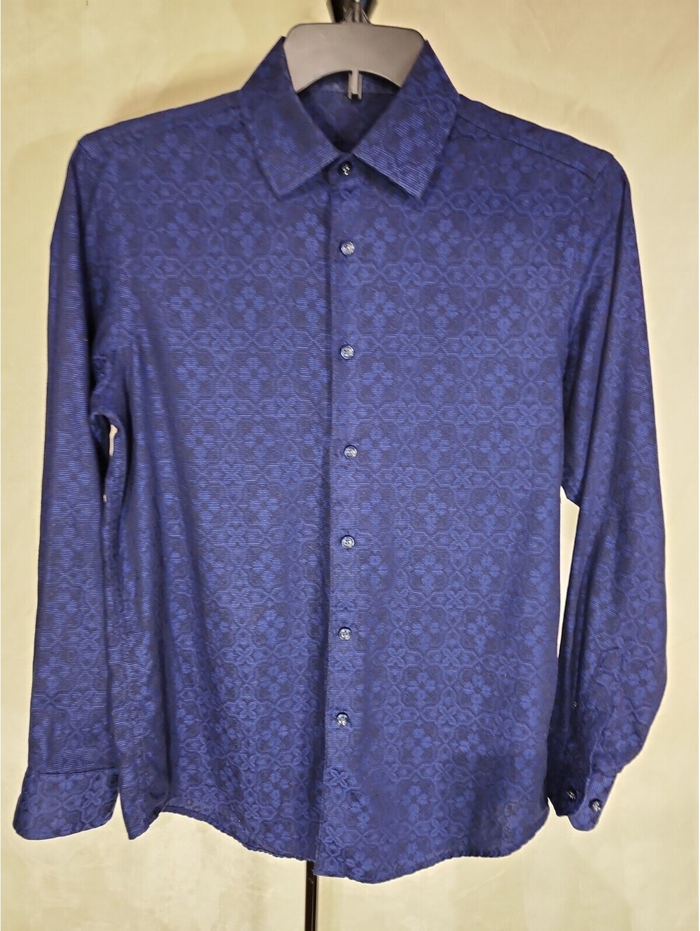Tasso Elba Royal Blue Mens S  Button-up Hawaiian Pattern 100% Cotton Evening 234